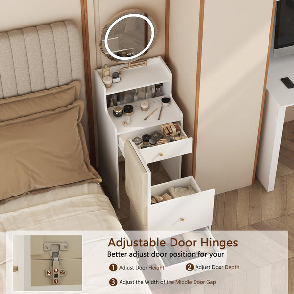 English Elm 3 3 in 1 Vanity Desk with Lighted Mirror, Charging Station, Upholstered Stool, 2 Drawers & Hidden Storage W1321P243134