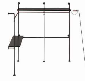 English Elm Industrial Pipe Clothing Rack Reversible 118.3" Heavy-Duty Garment & Walk-In Wardrobe with LED Lights, Shelves and Wall-Mount Stability W1820P214612