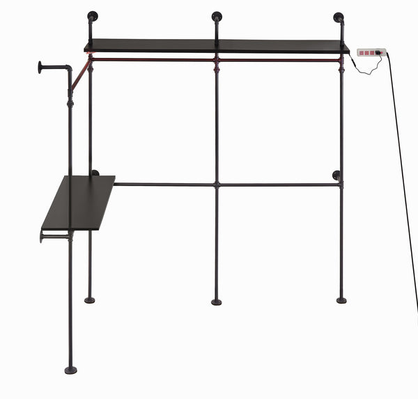 English Elm Industrial Pipe Clothing Rack Reversible 118.3" Heavy-Duty Garment & Walk-In Wardrobe with LED Lights, Shelves and Wall-Mount Stability W1820P214612