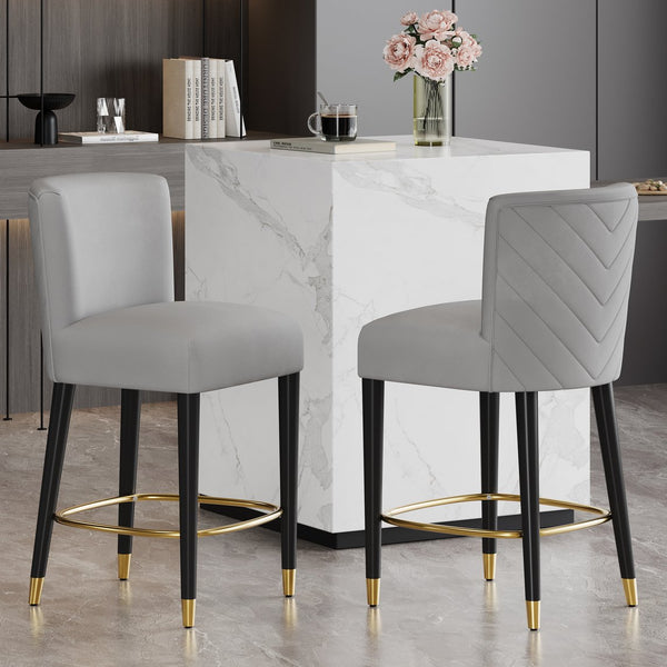 English Elm Christopher Knight Home® - 27inch-counterstool, modern rubberwood frame with light fabric upholstery, gold circular footrest accent Grey N780P224409G