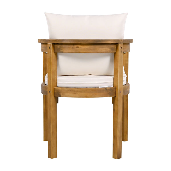 English Elm Christopher Knight Home® - Abaco Teak+ Beige 7PC Acacia Wood Patio Dining Set with 6 Cushioned Chairs & Slatted Curved Table ABACO7PCDSETT