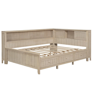 English Elm Full Full Size Wood Daybed with 3 Drawers & Shelves, Antique White Milk Finish — Storage, Charm, 400lb Capacity GX002214AAK
