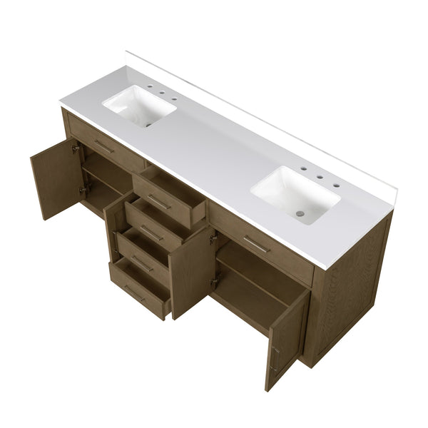 English Elm Grey Oak Double Bath Vanity 80" W With Durable Cultured Marble Top & Ample Storage For Modern Homes B2731P257822