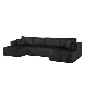 English Elm 132" U-shaped Modular Corduroy Sectional with Deep Foam Cushions for Living Room Black W5802S00001