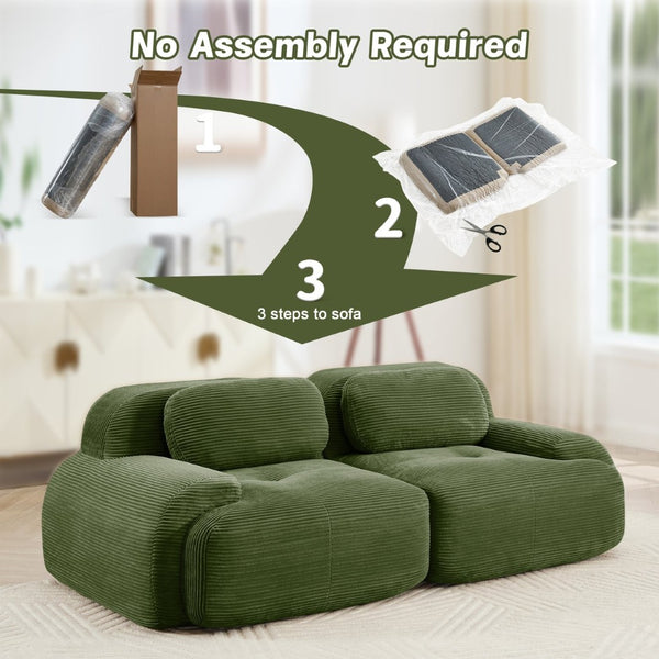 English Elm 82'' Curved Modular Sofa Corduroy Upholstered Two Seat Living Room Lounge Olive Green W714P323642