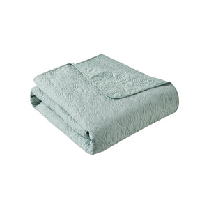 JLA Home Madison Park - Oversized Quilted Throw with Quebec Stitch Pattern, Plush Cotton Fill for Cozy Layering & Décor Texture Seafoam MP50-2987