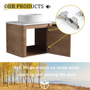 English Elm 36'' Wall-Mounted Bathroom Vanity With Ceramic Sink, Soft-Close Door, Stylish Shelves & Easy Assembly W999S00406