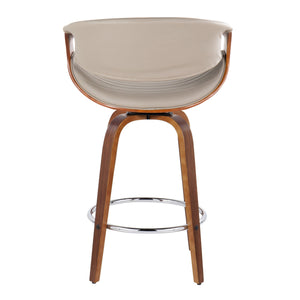 English Elm Symphony Mid-Century Counter Stool Set of 2 – 26" Fixed Height Swivel Faux Leather Seats, Walnut Legs Grey B202S00378