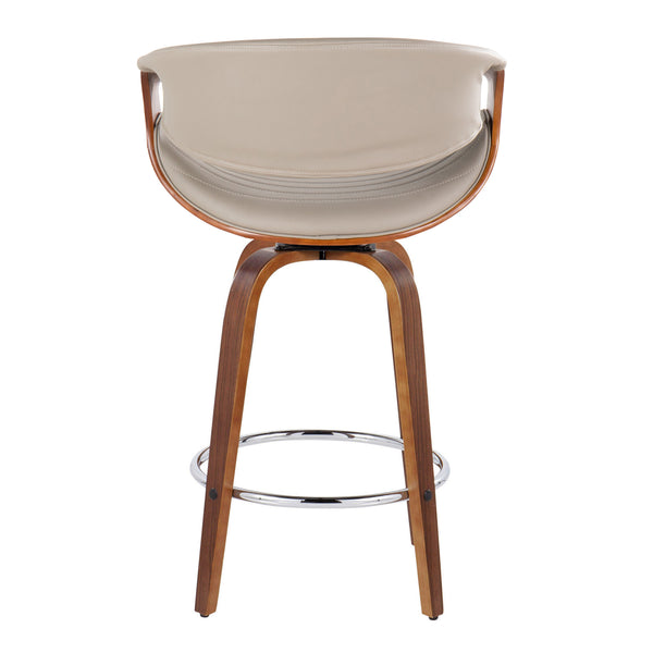 English Elm Symphony Mid-Century Counter Stool Set of 2 – 26" Fixed Height Swivel Faux Leather Seats, Walnut Legs Grey B202S00378