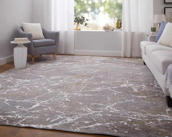 Feizy Rugs Pryor Luxury Modern Abstract Rug - High-low Pile Design In Earthy & Vibrant Tones For Style Lovers Taupe,Brown,White Polyester,Viscose Pry39nhfivymltp00