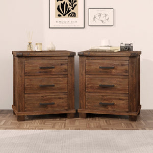 English Elm Rustic Reclaimed Pine 3-drawer Nightstand Set Farmhouse Bedroom Antique Finish BS701P455591D