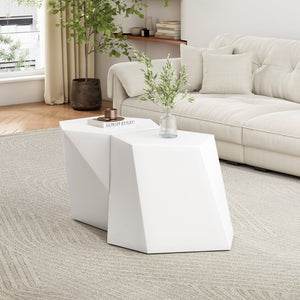 English Elm Christopher Knight Home® - MODERN Geometric MGO Coffee Table Set — Durable Moisture‑Resistant Nesting Tables with Bold Lines and Versatility White N770P256221W