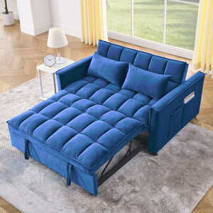 English Elm Sleeper Velvet Convertible Sofa Bed 3-in-1 Recliner 2-Seater Sectional with Pillows & Side Pockets Blue W1853P255671