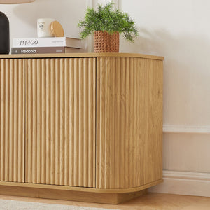 English Elm Sideboard Modern Wave-Pattern Storage Cabinet | 64" Wide TV Stand with Press-Open Doors & Adjustable Shelves Natural W1162P356393
