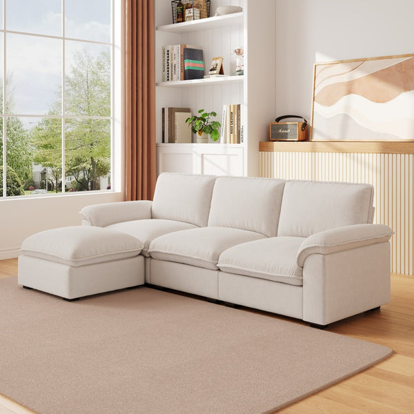 English Elm Cloud Sectional Sofa with Movable Chaise Soft Chenille Upholstery for Modern Living Rooms Beige W1359S00062