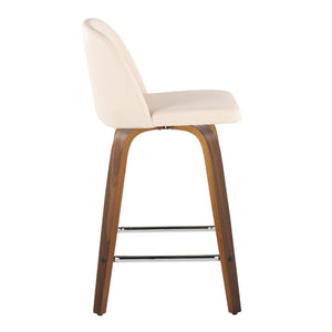 English Elm Toriano 24" Mid-Century Modern Counter Stool Set Of 2 - Cream Faux Leather, Walnut Wood & Chrome Footrest B202S00137-GIGA