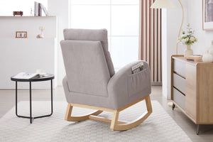 English Elm 015B-Teddy Rocking Chair with Plush Teddy Fabric, Ergonomic High Back, Adjustable Footstool, Pocket Light Gray W527P360696