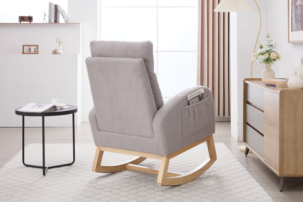 English Elm 015B-Teddy Rocking Chair with Plush Teddy Fabric, Ergonomic High Back, Adjustable Footstool, Pocket Light Gray W527P360696