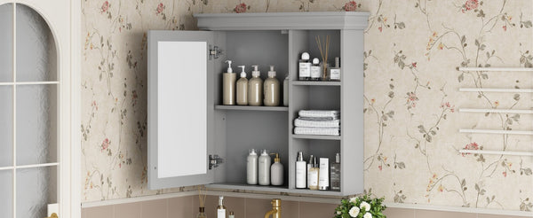 English Elm 30'' Wall Mount Bathroom Cabinet with Mirror Soft Close Door and Adjustable Shelf Gray N710P209425E