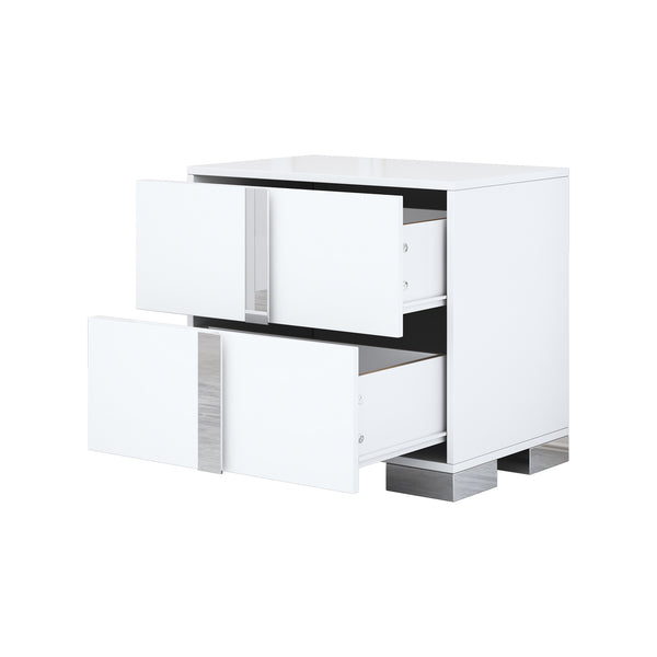 English Elm 3-Pieces Mirrored 6-Drawer Dresser and Two Nightstands with Sleek Metal Legs for Modern Living White 54.25 L x 20.75 W x 8.5 H N733S307938W