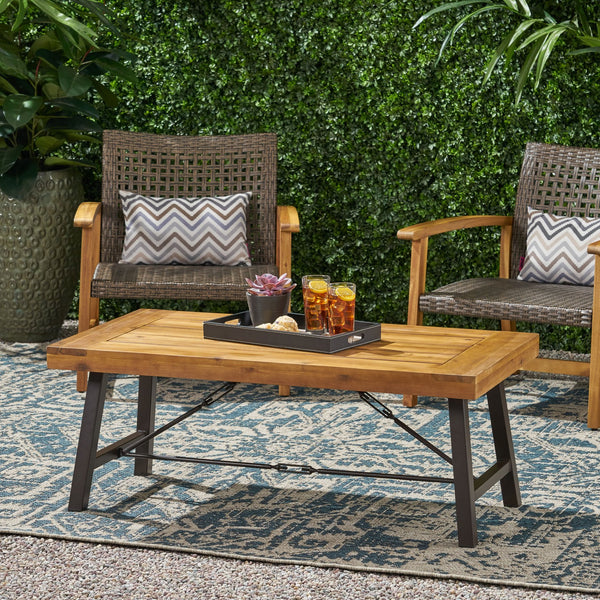 English Elm Christopher Knight Home® - Outdoor Acacia Wood Coffee Table with Teak Finish, Rustic Metal Frame, Farmhouse Patio Centerpiece 62348.00