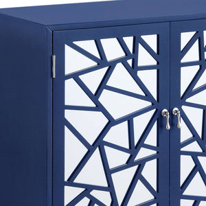 English Elm Einstein Blue Finish Console Cabinet with Mirrored Doors, 2-Door Storage, KD Legs, 70lb Top Capacity B2726P272318