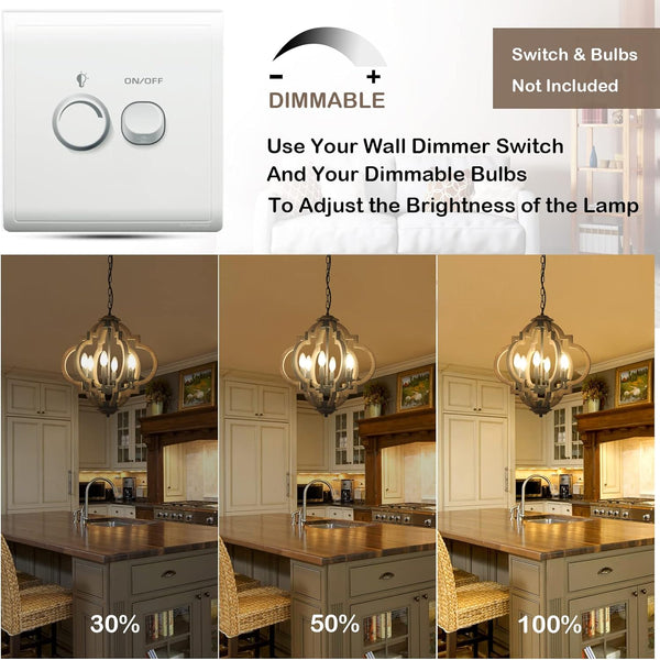 English Elm Farmhouse 6-Light Chandelier - Rustic Wooden Pendant Light For Dining Room, Kitchen & Entryway Decor W2738P185440