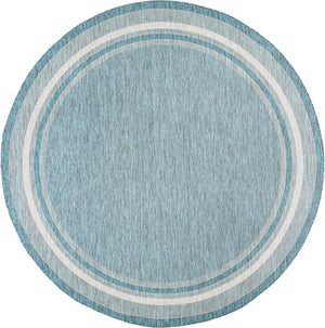Unique Loom Outdoor Border Soft Border Machine Made Border Rug Teal, Ivory/Gray 10' 8" x 10' 8"