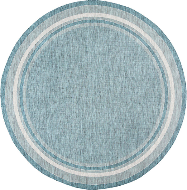 Unique Loom Outdoor Border Soft Border Machine Made Border Rug Teal, Ivory/Gray 10' 8" x 10' 8"