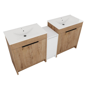 English Elm 72 Inch Freestanding Bathroom Vanity With Ceramic Sink, Soft-Close Doors, And Ample Storage Space W999S00323