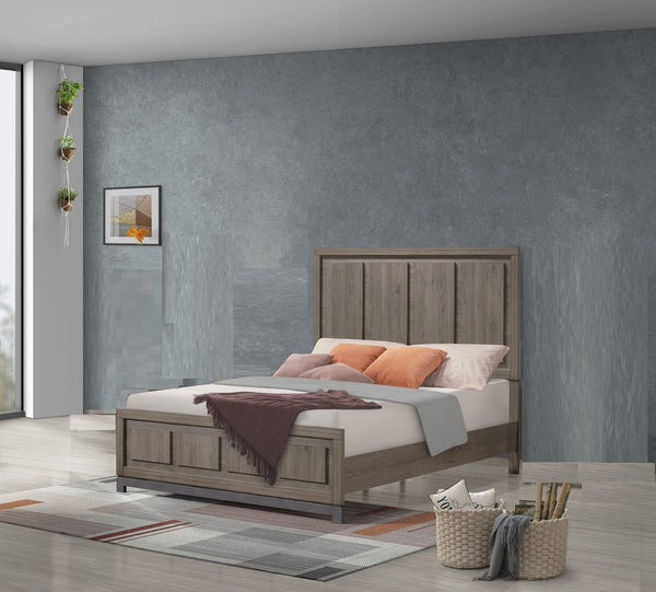 English Elm 1Pc Contemporary Queen Panel Bed - Sleek Grey Oak Finish For Modern Minimalist Bedrooms B2741S00388