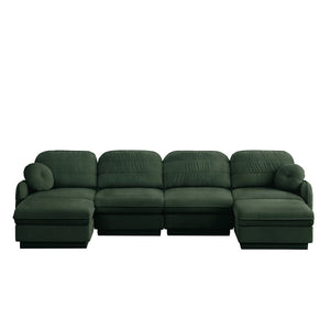 English Elm 137" Oversized U-shaped Chenille Sectional with Ottoman Quilted Cushions for Spacious Living Green W714S01773