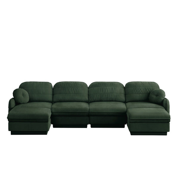 English Elm 137" Oversized U-shaped Chenille Sectional with Ottoman Quilted Cushions for Spacious Living Green W714S01773