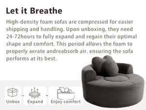 English Elm Round Cloud Sofa Bed Waffle Fabric Memory Foam Convertible Couch for Small Space Living Black+ Gray W3224P492085