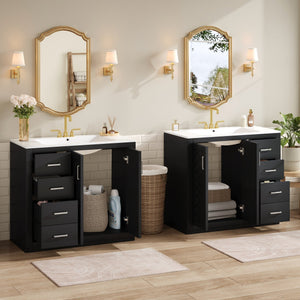 English Elm 72'' Bathroom Vanity With Ceramic Sink - Solid Wood Freestanding Storage Cabinet & Soft-Close Drawers N710SS00015B