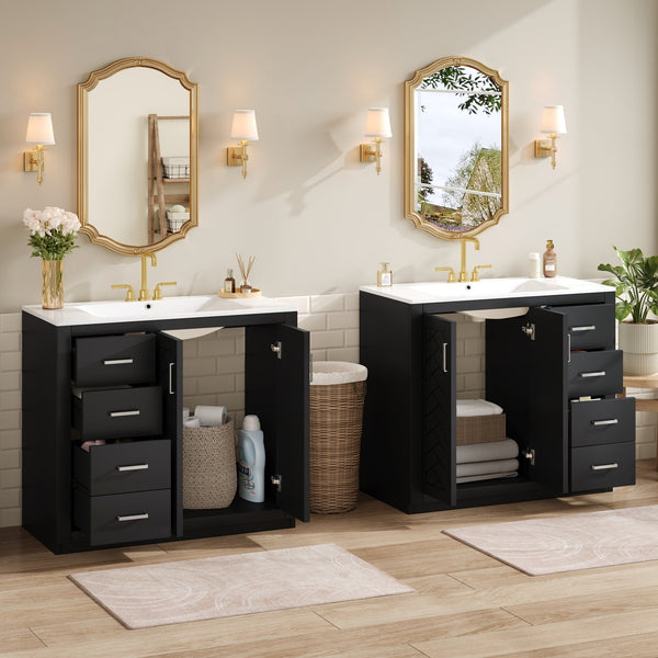 English Elm 72'' Bathroom Vanity With Ceramic Sink - Solid Wood Freestanding Storage Cabinet & Soft-Close Drawers N710SS00015B