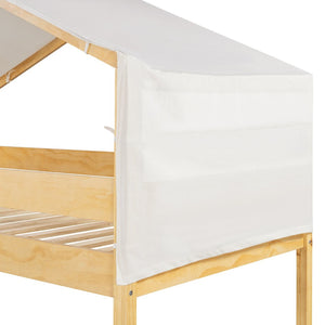 English Elm Twin Over Kids Bunk Bed with Tent Canopy Farmhouse Pinewood Playroom Frame Natural N708P248523M