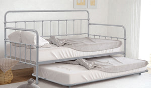 English Elm Silver Sleek Metal Twin Daybed with Built-In Trundle | Contemporary Minimalist Black Frame, Mattress-Ready Silver 16 L x 78 W x 8 H B2741P364826