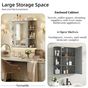 English Elm Bathroom Wall Cabinet with Mirror Door Open Shelving and Adjustable Interior Storage Gray N817P375228G