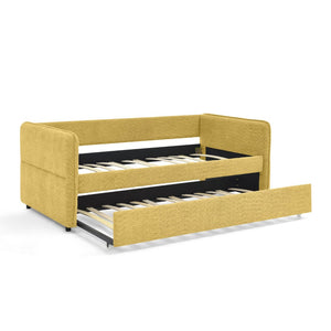 English Elm Daybed Boucle Upholstered Tufted Twin Trundle Sofa for Guest Bedroom Studio Lounge Yellow W1413S00174
