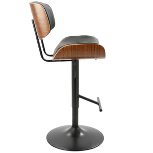 English Elm Lombardi Mid-Century Modern Adjustable Barstool with Swivel, Walnut Back and Tufted Faux Leather Seats (Set of 2) Black B202S00949