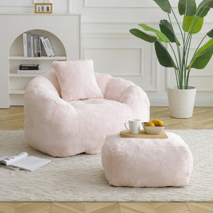English Elm Giant Foam-Filled Bean Bag Chair with Footstool, Shell-Shaped Faux Fur Sofa for Gaming Reading уют Pink W2677P306794