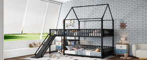 English Elm Full Metal House Bunk Bed with Slide Storage Stairs and Safety Rails for Kids W1580S00345