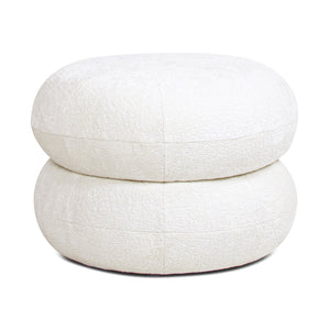 English Elm Jennifer Taylor Home - Nest Low Round Upholstered Ottoman 19.5" Almond Chenille Stacked Pouf Footrest Accent Seat, Cozy White B2719P269261