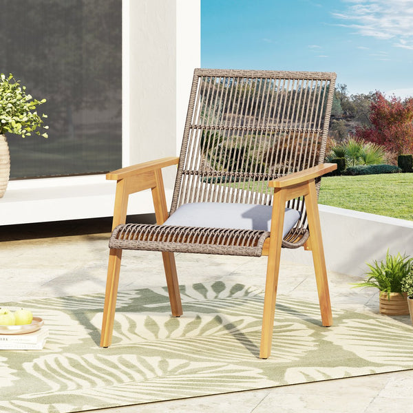 English Elm Christopher Knight Home® - Set of 2 Acacia Wood Lounge Chairs with Cushions — Teak Finish, Natural Wicker, Light Gray Fabric, 400lb Capacity, Patio Seating 26.5"W x 35.25"H 73165.00