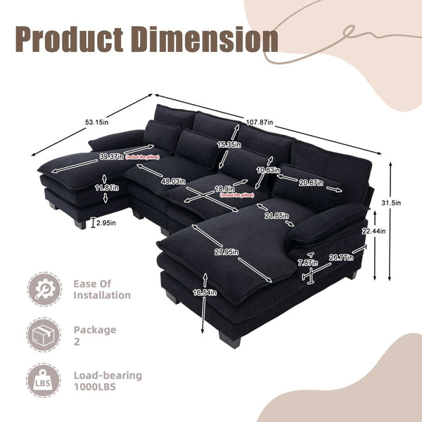 English Elm United We Win U-Shaped Cloud Couch, 110" Chenille Modular Sectional Sofa With Memory Foam & Storage W1568S00217-GIGA
