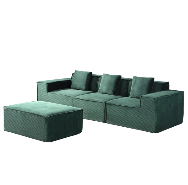 English Elm CozyForm Corduroy Convertible Sectional Sofa with Ottoman and Pillows, Modular L‑Shape Sleeper Comfort Dark Green B2735S00032