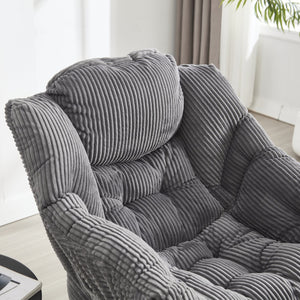 English Elm Lazy Chair Plush Ottoman Lounge Chair with Ergonomic Back, Side Pocket, Steel Frame Comfort Grey W640P271551