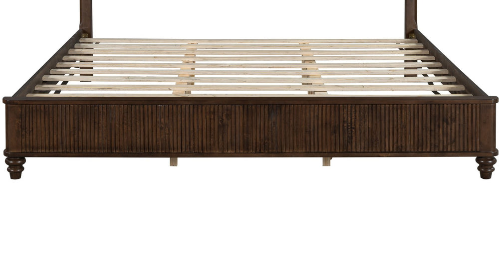 English Elm Queen Solid Wood Panel Bed Warm Grain Headboard Mid-century Transitional Bedroom Frame Walnut W1716P269027