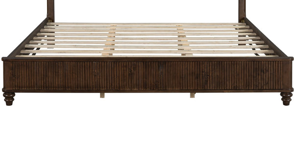 English Elm Queen Solid Wood Panel Bed Warm Grain Headboard Mid-century Transitional Bedroom Frame Walnut W1716P269027